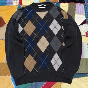 RGM Chairman’s Collection Navy/Tan Argyle Diamond Pattern Black Sweater Medium